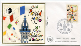 FRANCE ENVELOPPE 1er JOUR DU 50e SALON PHILATELIQUE D'AUTOMNE PARIS AVEC LE FEUILLET-SOUVENIR 1946 PARIS 1996 + OBL. ILL - CNEP