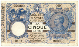 5 LIRE PROVA FRONTE BIGLIETTO DI STATO VITTORIO EMANUELE III 08/11/1904 BB - Sonstige