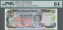 Belize: Central Bank Of Belize 10 Dollars 1987, P.48a, Perfect Condition And PMG Graded 64 Choice Un - Belize