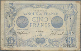 France / Frankreich: Banque De France 5 Francs 1916, P.70, Toned And Stained Paper, Some Small Borde - 1955-1959 Overprinted With ''Nouveaux Francs''