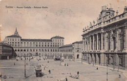 02282 "TORINO - PIAZZA CASTELLO - PALAZZO REALE" ANIMATA, TRAMWAY.  CART SPED 1911 - Places & Squares