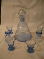 Blau-Glas - Likör-Karaffe Mit 6 Gläsern - älter  (915) Preis Reduziert - Verre & Cristal