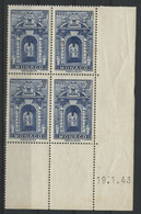 MONACO N° 183 COTE 6,40 € NEUFS *(MH) En Bloc De Quatre Avec Coin Daté 19/1/43 Charnière Et Trâce De Rouille Voir Photos - Unused Stamps