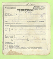 Dokument 23/7/15 - RECEPISSE (ontvangbewijs) Met Naamstempel POSTES MILITAIRES / LEGERPOSTERIJ  2 (Rare)  (2389) - Zone Non Occupée