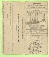 COUPON DE MANDAT-LETTRE / CORRESPONDANCE POUR LE DESTINATAIRE DU MANDAT Stempel CALAIS 15/1016 (Rare)  (2392) - Unbesetzte Zone