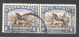 1952   1/- Wildebeest  Bilingual Pair  SG  120a Blackish Brown And Ultramarine  Used - Gebruikt