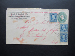 USA 1896 GA Umschlag Mit 3 ZuF National League Commission Merchants Nach Luxemburg Esch Sur Alzette Mit Ank. Stp. - Storia Postale