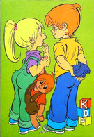 ► CPSM   Illustration  Enfant Blond Et Roux Poupée Doll Jeu Cube   1970  Timbre Finland - Jeux Et Jouets