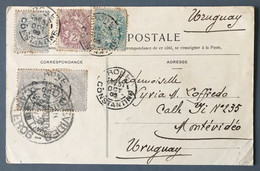 France N°107 (x3), 108 Et 111 Sur CPA, De BONE, Constantine 31.10.1905, Pour MONTEVIDEO, URUGUAY - (B629) - 1877-1920: Periodo Semi Moderno