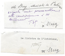 MINISTRE DE L INTERIEUR THEODORE STEEG - AUTOGRAPHE SIGNATURE SUR FRAGMENTS - Autres & Non Classés