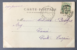 France N°111 Sur CPA De MEAUX 22.5.1901 Pour CANEE, CRETE, TURQUIE - (B634) - 1877-1920: Periodo Semi Moderno