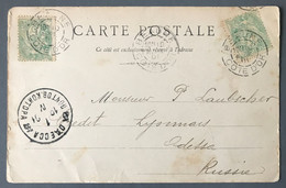 France N°111 (x2) Sur CPA De Beaune 10.4.1901 Pour ODESSA, RUSSIE - (B635) - 1877-1920: Periodo Semi Moderno