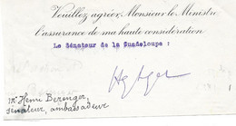 HENRY BERENGER SENATEUR DE LA GUADELOUPE AMBASSADEUR - AUTOGRAPHE SIGNATURE SUR FRAGMENT - Autres & Non Classés