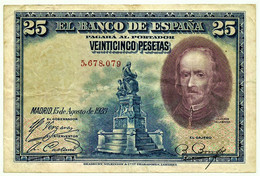 ESPAÑA - 25 Pesetas - 15.08.1928 - Pick 74.a - SIN Serie - Pedro Calderón De La Barca - Kingdom - 1-2-5-25 Pesetas