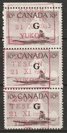 Canada 1963 Sc O39  Official Strip Of 3 Used Teslin Yukon Cancel - Aufdrucksausgaben
