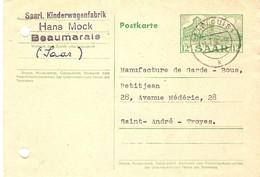 Sarre 1956 - Carte Postale Commerciale De Saar Louis à Troyes - Voiture D'enfants - Manufacture De Garde-boue - Storia Postale