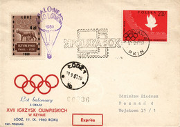 Poland 1960 Souvenir Rome Olympics Games Cover Posted By Balloon Post From Lodz To Poznan - Ballonnen