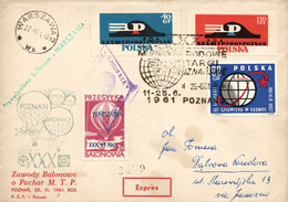 Poland 1961 Souvenir Cover 30th Cup Balloon Competition Posted By Balloon Post From Poznan To Dabrowa Narodowa - Balloons