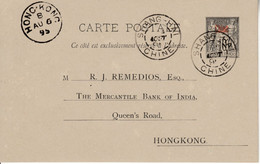 < Chang-Hai Chine .. Sur Entier Stationery Ganzsachen Carte  Postale Sage Surchargée Chine Pour Hongkonk - Covers & Documents