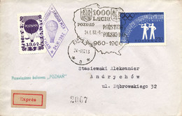 Poland 1962 Cover Posted By Balloon Post From Poznan To Andrychow With Special Cancel 1000th Of The Polish State - Ballonnen