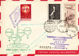 Poland 1963 Cover Posted By Balloon Post From Poznan To Katowice With Special Cancel 32th Trade Fair - Palloni