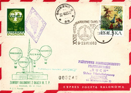 Poland 1963 Cover Posted By Balloon Post From Poznan To Katowice With Special Cancel 32th Trade Fair - Ballonnen