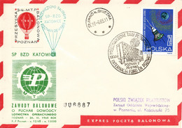 Poland 1965 Cover Posted By Balloon Post From/to Poznan With Special Cancel 34th Trade Fair Flown By Balloon "Katowice" - Balloons