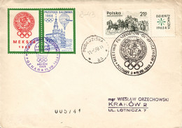 Poland 1968 Cover Posted Balloon Post From Poznan To Krakow Special Cancel Olympic Games Mexico City Philatelic Meeting - Ballonpost