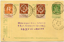 BELGIQUE ENTIER POSTAL AVEC AFFRANCHISSEMENT COMPLEMENTAIRE DEPART LE HAVRE (SPECIAL) 1-2-15 SEINE INFre POUR LA....... - German Occupation