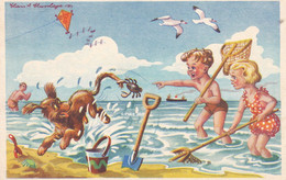 Cerf  Volant  Kite  Drachen  Aquiloni  Homard  Chien  Enfant  Old Cpa. 1954 - Games & Toys