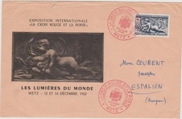 FRANCE1952 Enveloppe 1er Jour Gd Form Exposition Philatélique La Croix Rouge Et La Poste Metz Cachet 13.12 1952 N°YT 938 - Rode Kruis