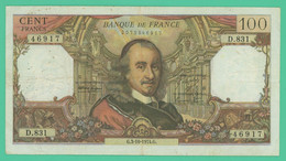 100 Francs - Corneille - France  - G.3-10-1974.G. - N° D.831 46917 - TB + - - 100 F 1964-1979 ''Corneille''