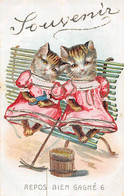 Thème. Chat Dessiné :   Couple De Chats Sur Un Banc Public .Paillettes   (Voir Scan) - Katzen