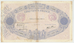 500 Francs - Bleu Rose -  France  - 12 Octobre 1939.U. - N°T.3659 352 - TB + - - 500 F 1888-1940 ''Bleu Et Rose''