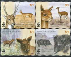 287 - ARGENTINE 2002 - Yvert 2320/23 - WWF Cerf Vigogne Pecari Poudou - Neuf ** (MNH) Sans Trace De Charniere - Ungebraucht