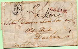 Cheval, Courrier "estafette", Rare Pli De Paris à Durham, 3 Mars 1834, Port Payé De Paris Bureau "J" - ...-1840 Prephilately