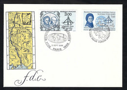 FINLANDE-FRANCE 1986:  FDC-Souvenir Binational "Mesure D'Arc Du Méridien Terrestre", TP Et CAD - Storia Postale