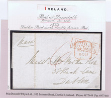 Ireland Louth 1839 Boxed 2-line PAID AT DUNDALK In Red On Cover To Dublin Prepaid Single "6" Sixpence 35 To 45 Miles - Vorphilatelie