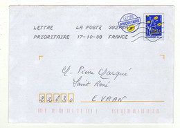 Enveloppe FRANCE Prêt à Poster Lettre Prioritaire Oblitération LA POSTE 38276A 17/10/2008 - PAP : Bijwerking /Logo Bleu