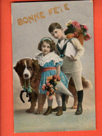 ZIA-36 Bonne Fête Enfants Et Gros Chien, Bouvier Bernois.  Circulé 1914 - Geburtstag