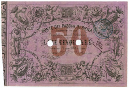 50 LIRE BUONO DI CASSA MONTE DEI PASCHI DI SIENA NON EMESSO 01/09/1871 QFDS - Sonstige & Ohne Zuordnung