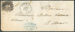 N°14 - Médaillon 10 Centimes Brun, Obl. 8 Barres LP.186 Sur Lettre De DOUR le 27 Févr. 1864 Vers Mons.  TB  - 17111 - 1863-1864 Medaillen (13/16)