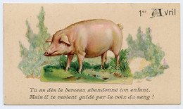 Découpi Contrecollé Sur Carton Type " Carte De Visite " Cochon.1er Avril. - Animals