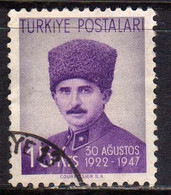 TURCHIA TURKÍA TURKEY 1947 PRESIDENT ISMET INONU AS GENERAL 15k USATO USED OBLITERE' - Oblitérés