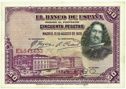 ESPAÑA - 50 Pesetas - 15.08.1928 - Pick 75.c - Serie E - Diego Velázquez - Kingdom - 50 Pesetas