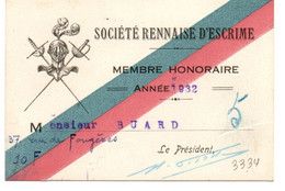 CARTE SOCIETE RENNAISE D'ESCRIME . 1932 - Fechten