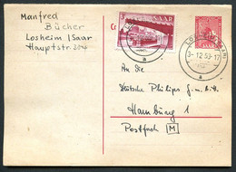 SAARLAND P36A Antwort-Postkarte LOSHEIM - Hamburg 1953  Kat. 80,00 € - Ganzsachen