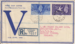 Great Britain 1946 FDC Sc #264-#265 Peace Issue Registered To R.A.F.H.Q. Iceland - ....-1951 Pre Elizabeth II