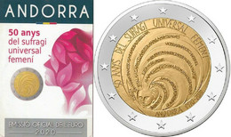 Andorre 2020 : 2€ Commémorative "50 Ans Du Suffrage Universel Féminin" En Coincard - Disponible En France - Andorra