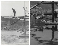 SCARBOROUGH (ANGLETERRE) - GAUTIER ALBERT COLLARD - NAGEUR PIEDS ET MAINS ENCHAINES SURNOMME HOUDINI - 2 CARTES PHOTOS - Scarborough